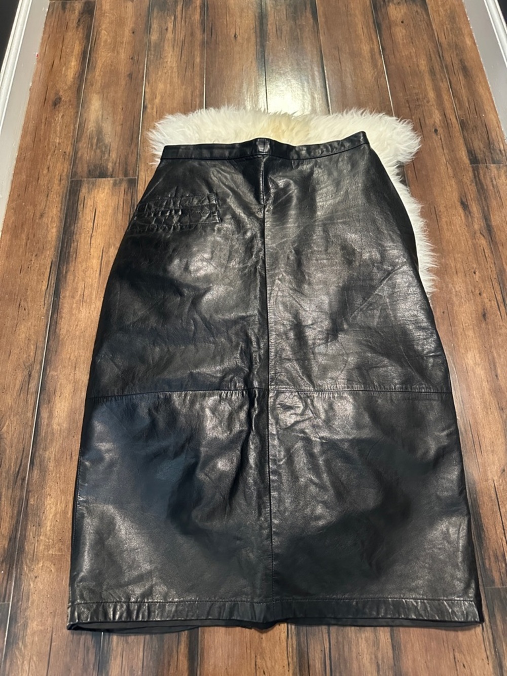 Genuine leather black skirt